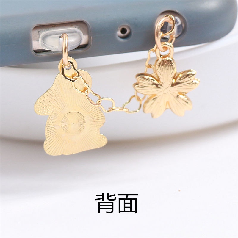 Phụ Kiện Trang Trí Cho Phích Cắm Sạc Điện Thoại Chống Bụi Hình Thỏ Anh Đào Đính Đá Dễ Thương