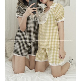 Bộ đồ ngủ pijama hàn quốc kẻ caro xinh xắn