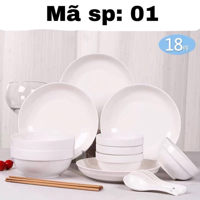 Bộ bát đĩa sứ 18 món in họa tiết decor trang trí (6 mẫu) - VS190