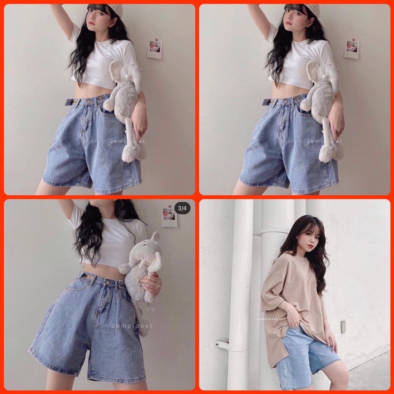 Quần Jean Ngố Lửng Nữ Lưng Cao Form Rộng 2 Túi Đắp Màu Xanh Nhạt Cao Cấp Đủ Size Phong Cách Ulzzang Hàn Quốc