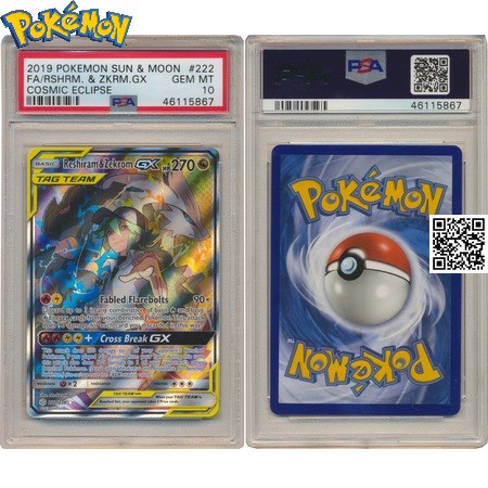 Lá pokemon Reshiram & Zekrom Trainer GX Tag Team phản quang Trading card TẶNG Sleeves bọc bài 1459 D2 222-236