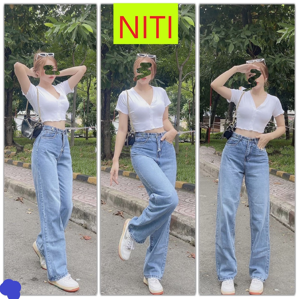 QUẦN JEANS ỐNG RỘNG NỮ LƯNG CAO CẠP CHỈNH TRANG TRÍ LAI CUỐN MÀU XANH NHẠT VẢI DÀY DẶN MỀM MỊN SIÊU HOT