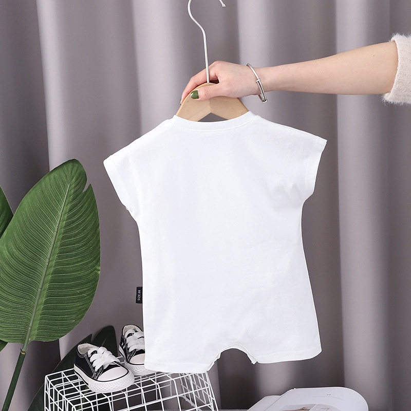 Bộ Áo Liền Quần Bằng Cotton Tay Ngắn In Họa Tiết Gấu Hoạt Hình Dễ Thương Thời Trang Mùa Hè Cho Bé Sơ Sinh 0-2 Tuổi