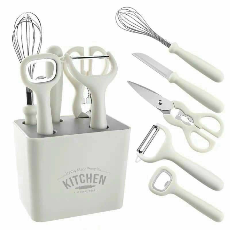 Bộ 6 Món Dụng Cụ Nấu ăn Kitchen Gồm: Kệ Cắm, Dao Gọt, Nạo Vỏ, kéo, Mở Bia, Đánh Trứng