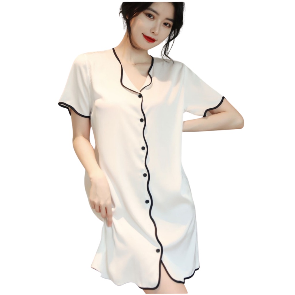 ❤ Siêu phẩm ❤ Váy ngủ lụa, đầm sơ mi nữ gợn sóng chất lụa satin màu trơn tươi trẻ form dáng rộng rãi dưới 58Kg mặc vừa