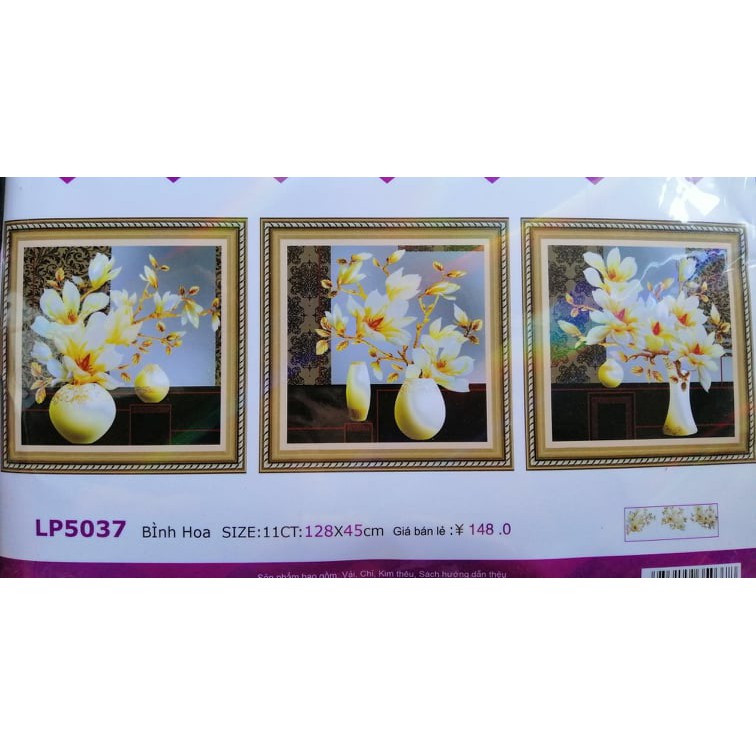 Tranh thêu chữ thập bộ bình hoa 3 bức LP5037