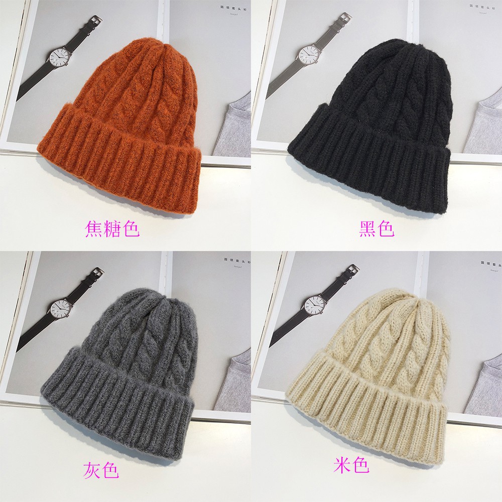 Mũ Len Dệt Kim Màu Trơn Phong Cách Hàn Quốc Thời Trang Mùa Đông Cho Nữ