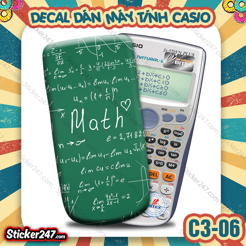 Miếng Decal Dán Máy Tính Casio Vinacal FX500 FX570 FX580 - 570ES 570EX 680EX Chủ Đề Math Môn Toán, dùng decor trang trí