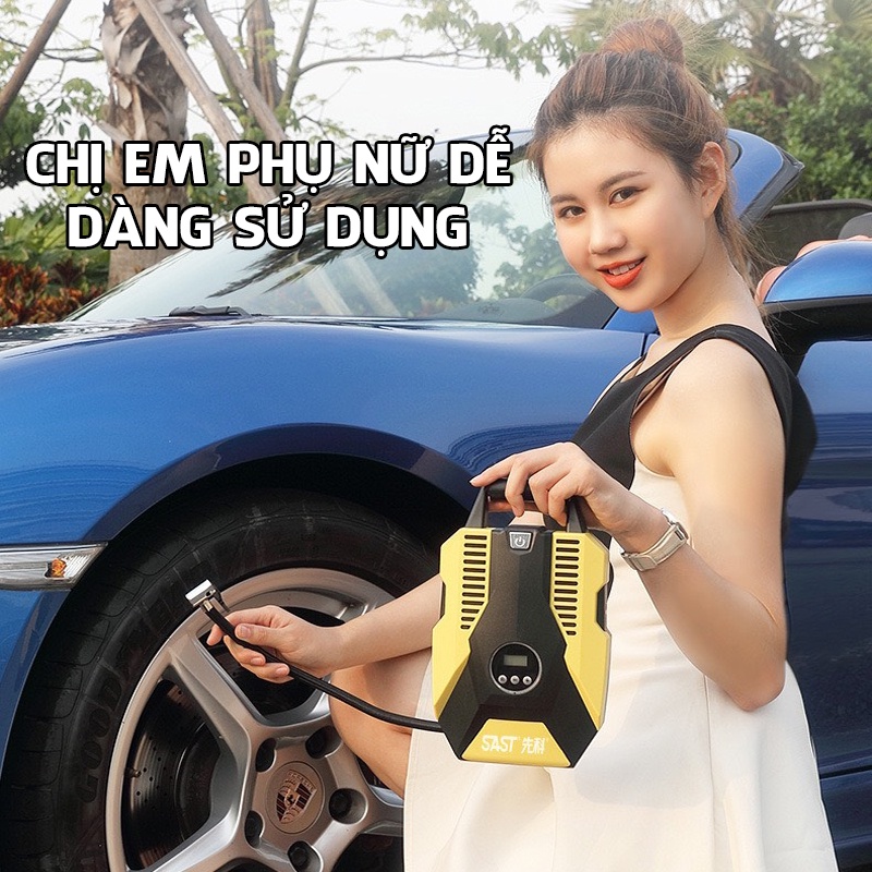 Bơm Lốp Xe Ô Tô, Xe Máy Công Suất Lớn Có Đèn Led – Bảo hành 12 Tháng