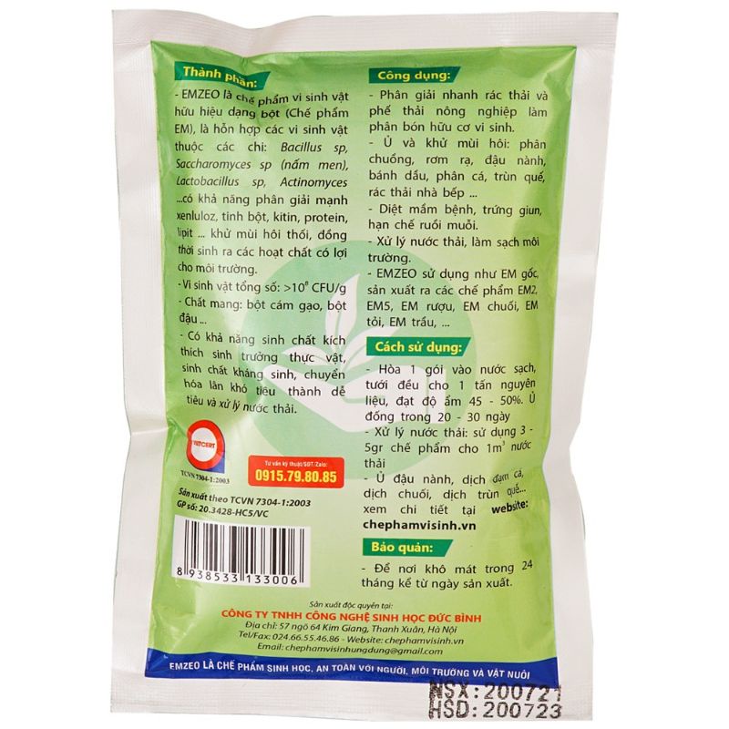 CHẾ PHẨM SINH HỌC EMZEO GÓI 200GR DÙNG ĐỂ Ủ RÁC, Ủ CÁ, ĐẬU TƯƠNG, XỬ LÝ MÙI HÔI RÁC THẢI...