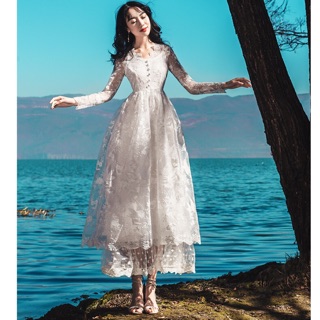 Váy voan/váy ren /váy cưới thêu hoa dáng dài maxi trắng công chúa