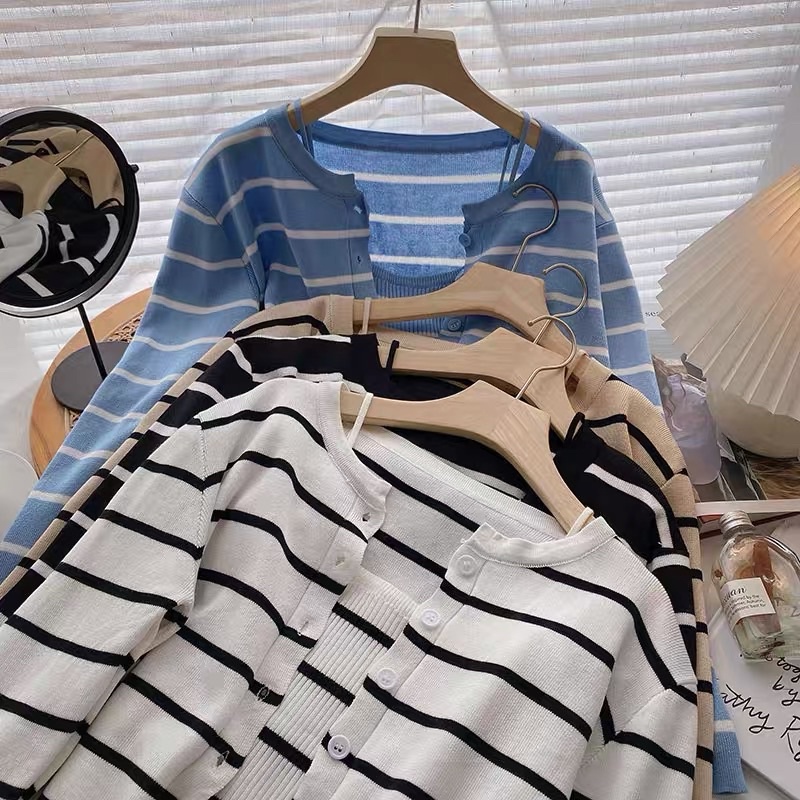 Set áo dây len sọc bigsize kèm khoác