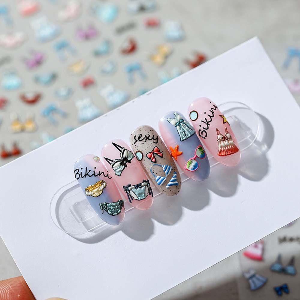 AROMA Miếng Dán Trang Trí Móng Tay 3D Hình Bãi Biển Mùa Hè