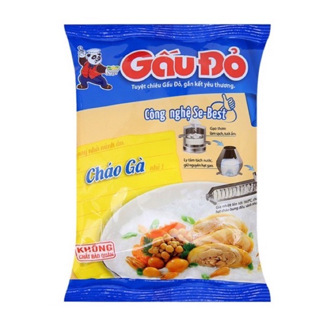 COMBO 5 gói Cháo Gấu Đỏ vị Thịt Bằm/ vị Gà 50g, cháo ăn liền