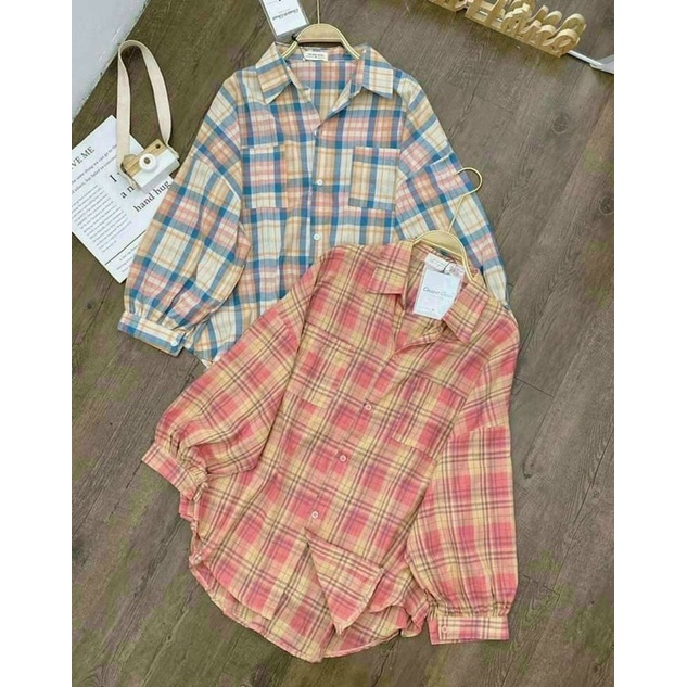 Sơmi sọc kẽ tay dài from rộng mix quần legging thun ngố / dài