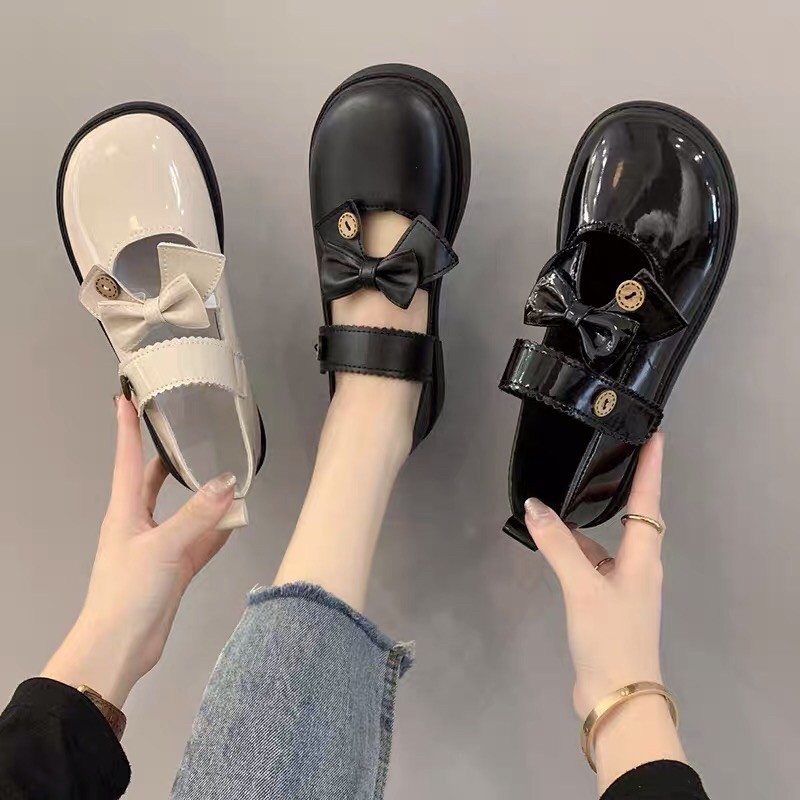 Giày lolita viền sóng phối nơ mã 618