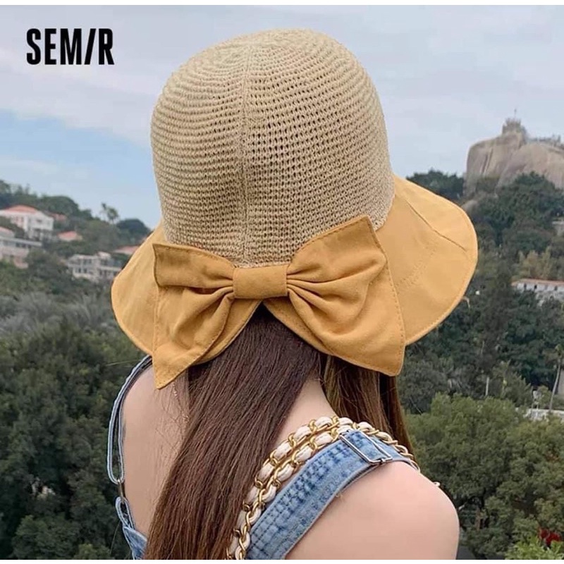 Mũ Nón Đội Đầu Che Nắng Đi Biển Có Nơ Xinh Xắn Viền Vải Thoáng Khí