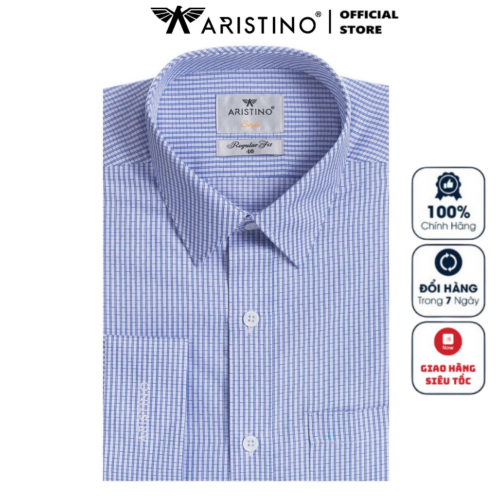 Áo Sơ Mi Nam Dài Tay ARISTINO ALS59408 Somi Công Sở Cao Cấp Màu Xanh Kẻ Sọc Thang Nhỏ Vải Sợi Tre Dáng Suông Có Túi