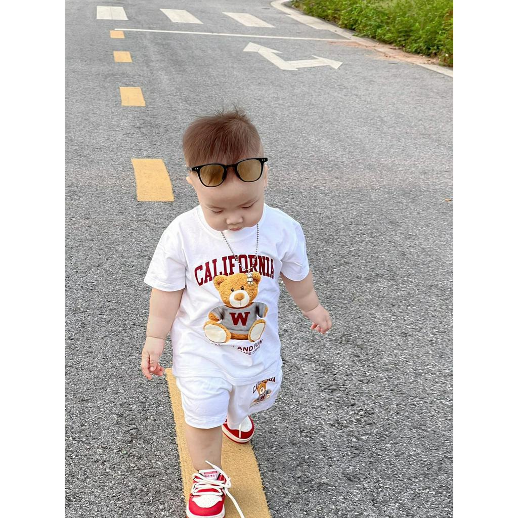 Áo thun gia đình gấu W cali đỏ cho bé, áo phông trẻ em unisex Samy Kids