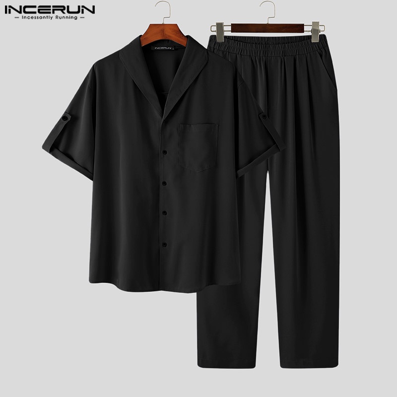 Trang phục INCERUN gồm áo thun tay ngắn và quần lưng thun phong cách nam tính