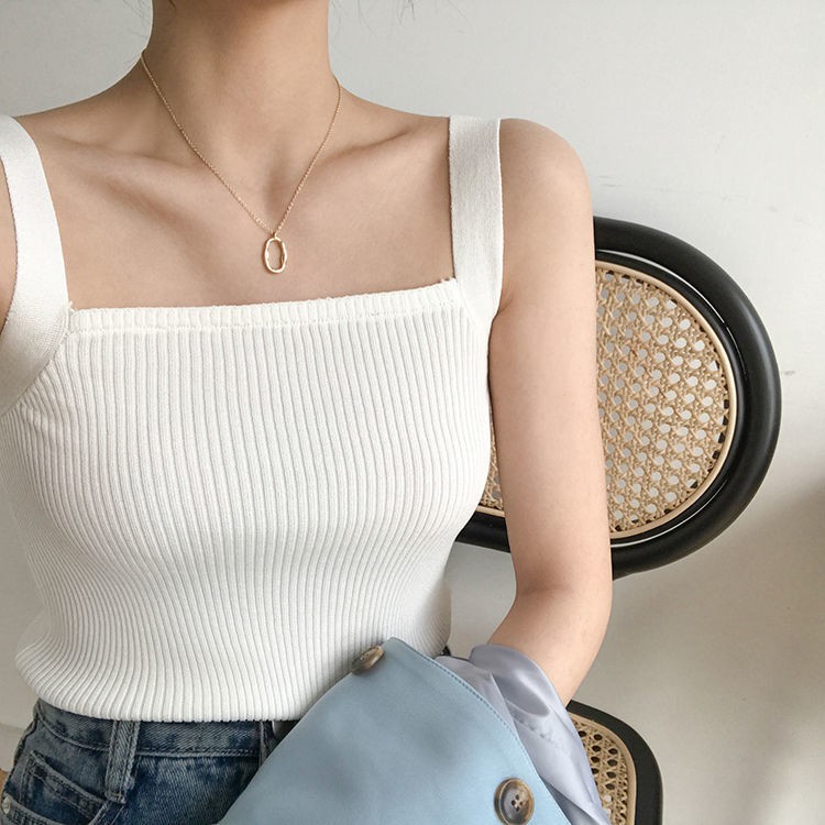 Mùa xuân và hè đan không có bên trong Áo yếm của phụ nữ lót màu trắng dưới đáy ghi lê mỏng mảnh mai ngoài mặ