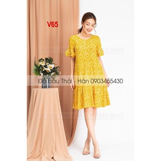 [HOT]Váy bầu thiết kế hoa nhí vàng tay 2 lớp-V65 [FREE SHIP]