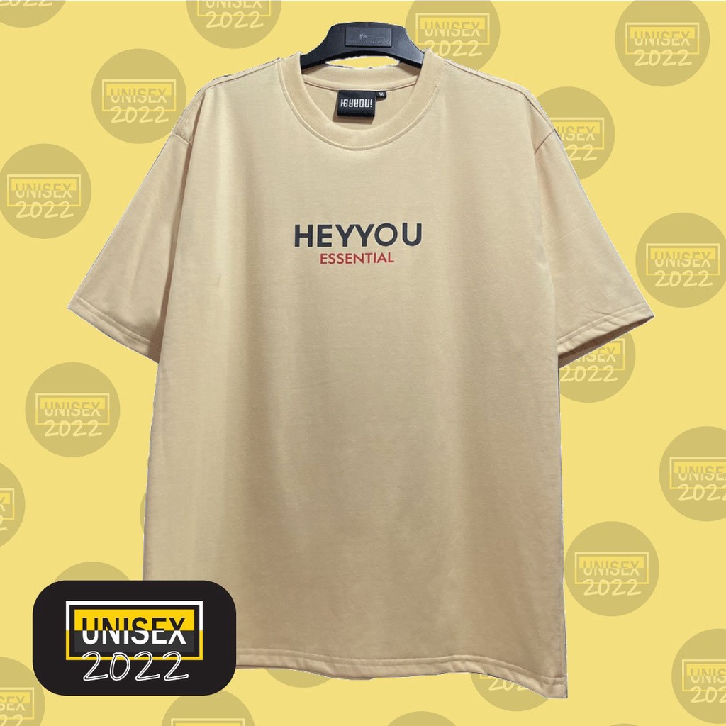 Áo thun cotton nam nữ form rộng tay ngắn in chữ Heyyou Essential – Unisex 2022