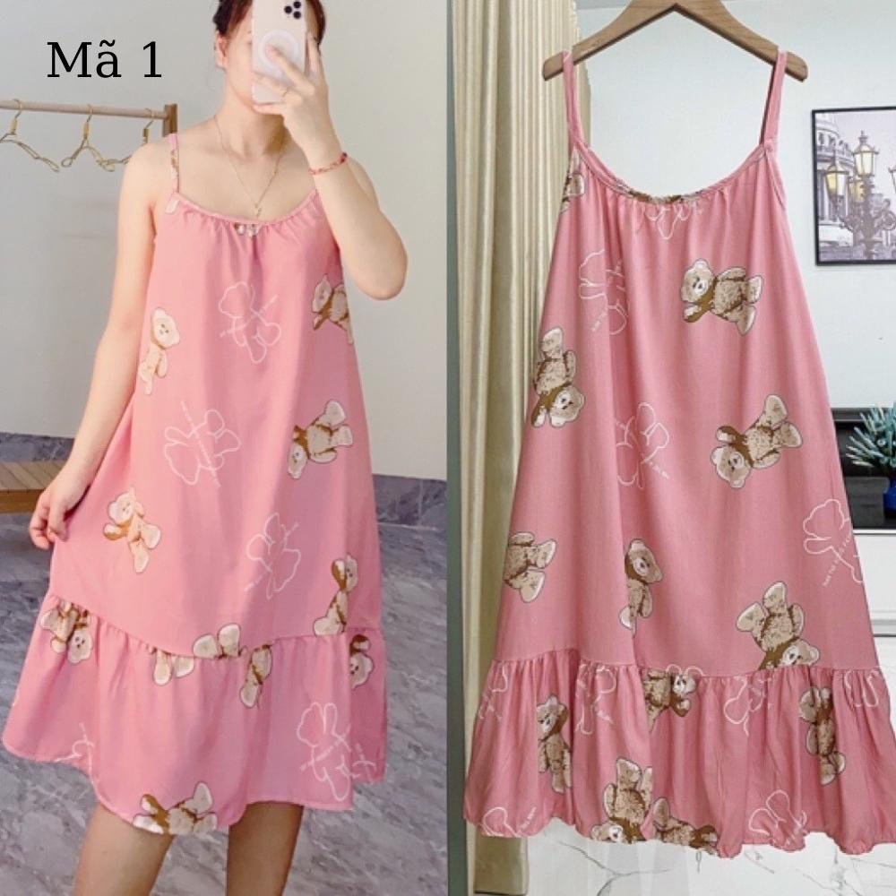Váy Bầu Hai Dây Mặc Ngủ Mùa Hè Ở Nhà Lanh Lụa Mát Mẻ , Thấm Hút Mồ Hôi