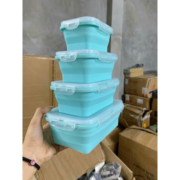 Set 4 hộp silicon thực phẩm gấp gọn hãng sale chuẩn FDA