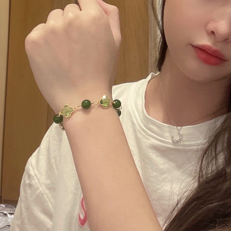 Vòng Tay Chuỗi Hạt Đá Ngọc Bích May Mắn Cho Nữ