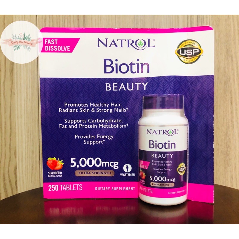 Viên uống Natrol Biotin 5000mcg mọc tóc, đẹp da, giảm nám, dưỡng móng,