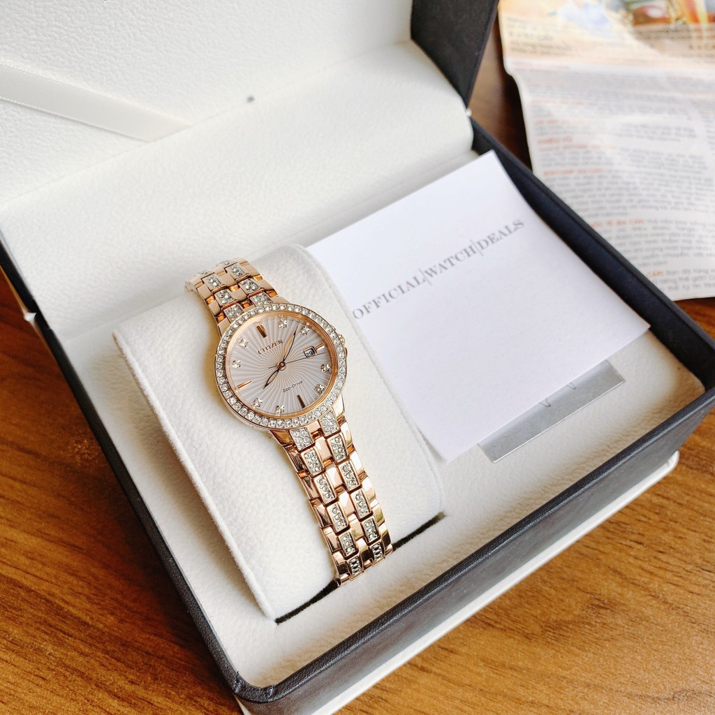 Đồng hồ nữ chính hãng Citizen EW2348-56A màu rose gold - Máy Quartz Pin năng lượng ánh sáng
