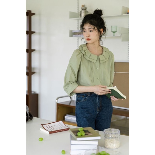 ÁO SƠ MI NỮ VINTAGE TAY DÀI CỔ ÁO THIẾT KẾ XINH XẮN PHONG CÁCH CỔ ĐIỂN