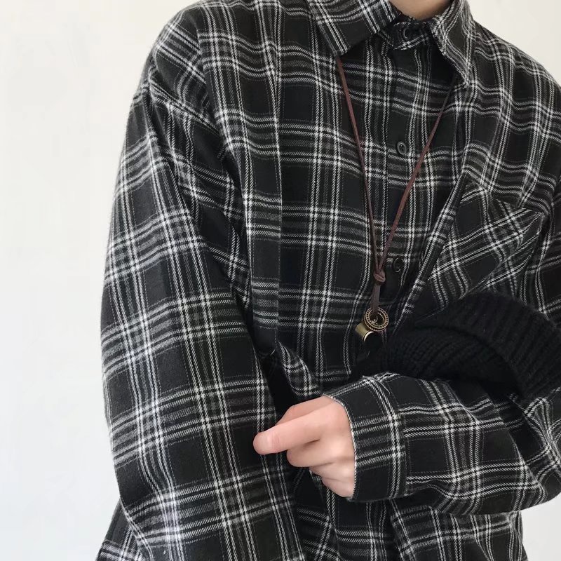 Áo Sơ Mi Caro Trắng Đen Phong Cách Hong Kong áo sơ mi unisex thời trang áo sơ mi lụa nam áo sơ mi nữ caro