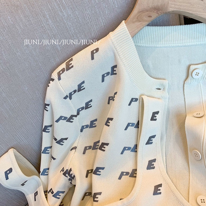 Bộ Áo Khoác Cardigan Dệt Kim + Áo Hai Dây Thiết Kế Mới Thời Trang Mùa Thu Dành Cho Nữ