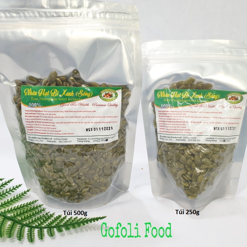 Nhân Hạt Bí Xanh Sống, hạt bí tươi GOFOLI loại ngon 250g, 500g/ Raw Pumpkin Seeds, 250g, 500g, fresh, tasty, non-GMO