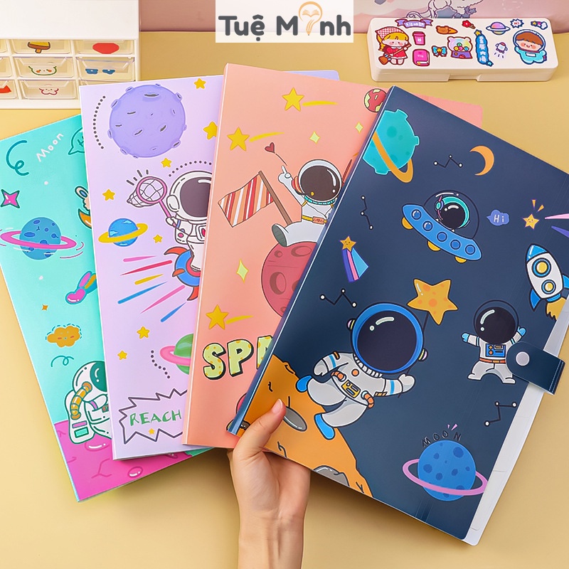 File đựng tài liệu A4 Space phi hành gia K65 6 ngăn Túi nhựa đựng hồ sơ, tài liệu dễ thương