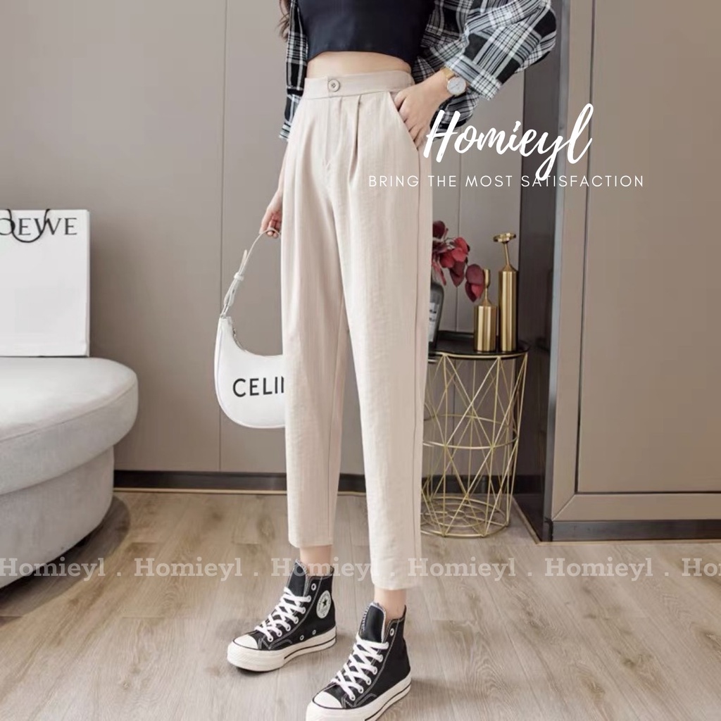 Quần đũi nữ cạp chun sau Homieyl cao cấp lưng cao, quần baggy nữ cạp cao màu đen đi học đi làm đi chơi