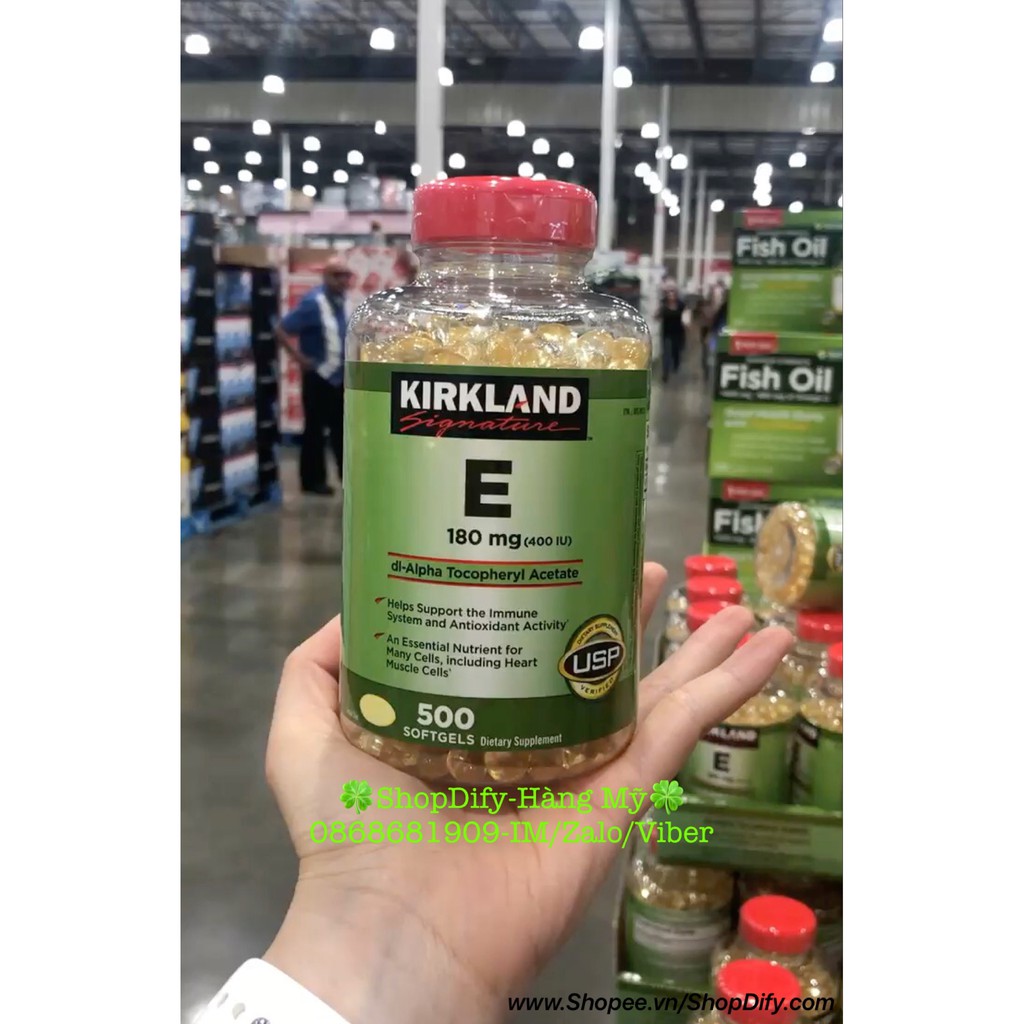 Vitamin E 400 IU 180mg 500 viên Kirkland Signature Mỹ, Viên uống đẹp da, chống lão hóa, giảm nhồi máu cơ tim đột quỵ