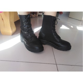 Giày boot nữ cổ cao cột dây đế bằng hàn quốc