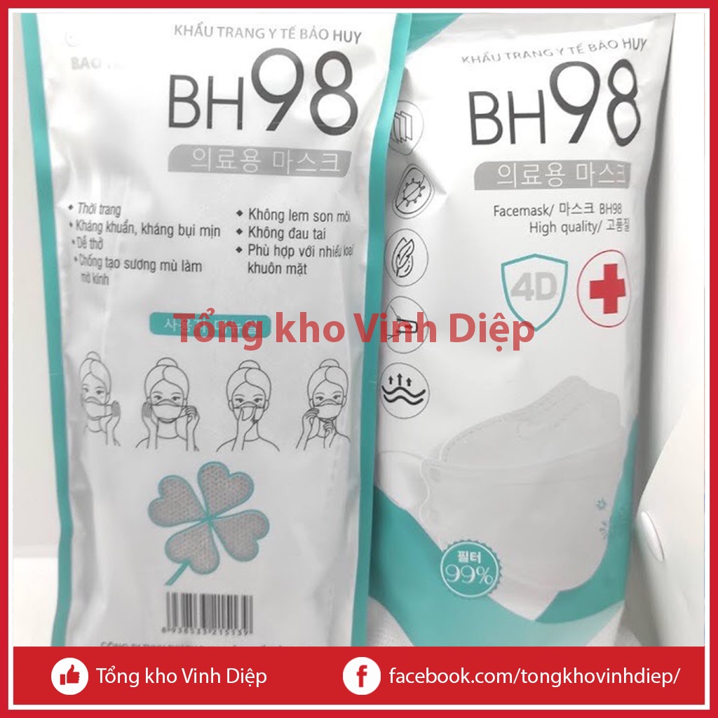 Khẩu trang y tế Hàn Quốc 4D KF94 BH98 4 lớp N95 5 lớp kháng khuẩn, chống bụi mịn