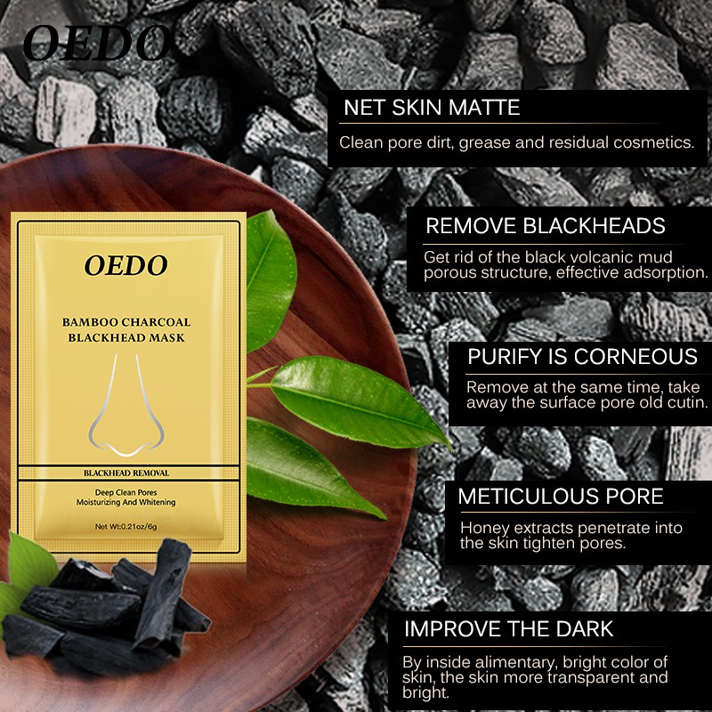 Miếng dán lột mụn ở mũi OEDO được làm từ than tre giúp lấy sạch mụn đầu đen và thu nhỏ lỗ chân lông sạch sâu hỗ 6g