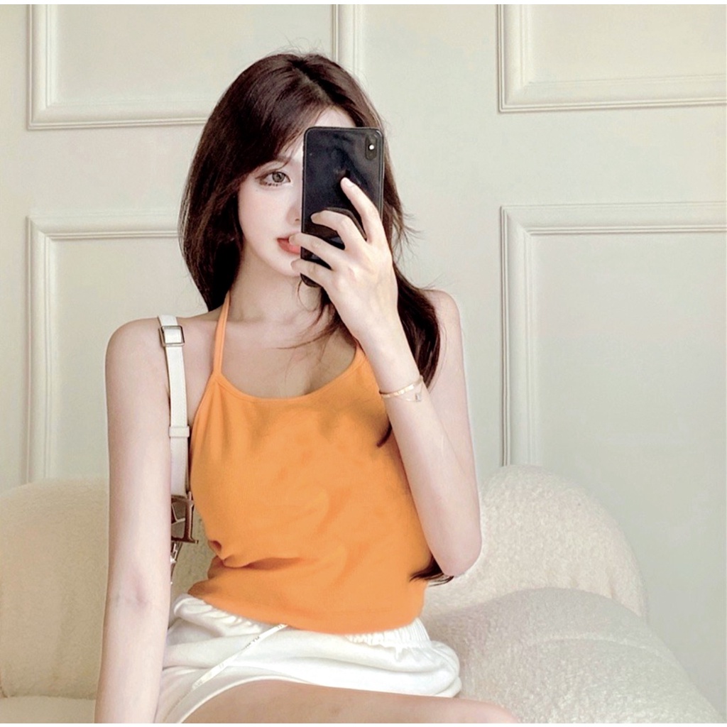 Áo Yếm Croptop Phối Dây Cột Nơ Cổ Gam Màu Pastel Dịu Dàng Đáng Yêu A5285
