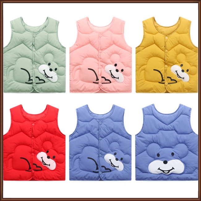 Áo Khoác Ghi Lê Hai Mặt Lót Cotton Giữ Ấm In Hoạt Hình Màu Trơn Thoải Mái Cho Bé