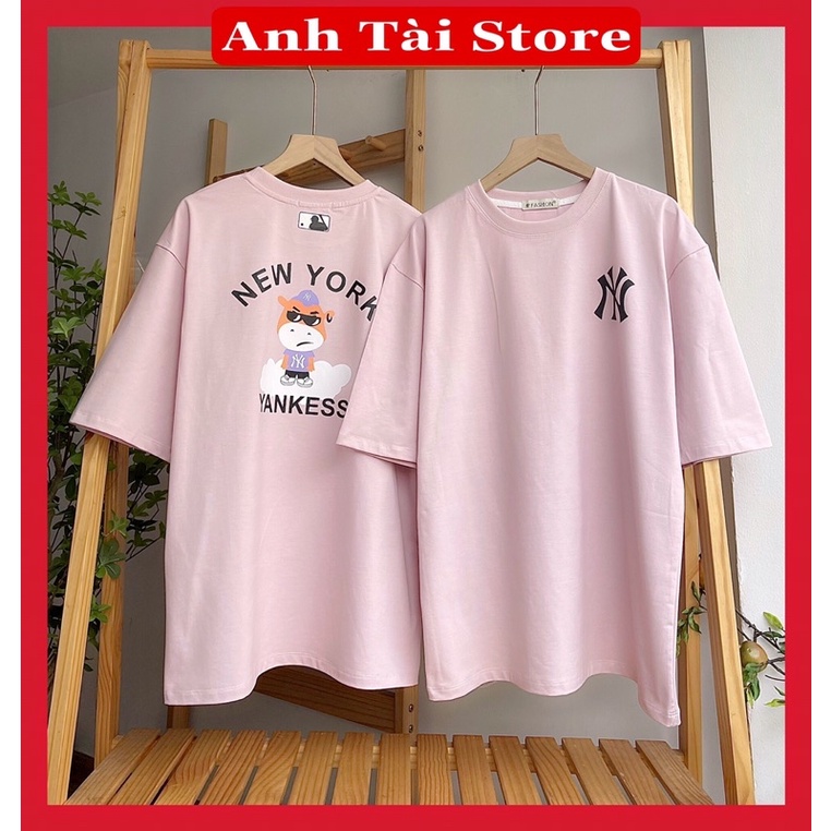 Áo thun tay lỡ phông Unisex nam nữ chất liệu Cotton oversize đến 75kg form rộng in hình hoạ tiết chữ NY AT023