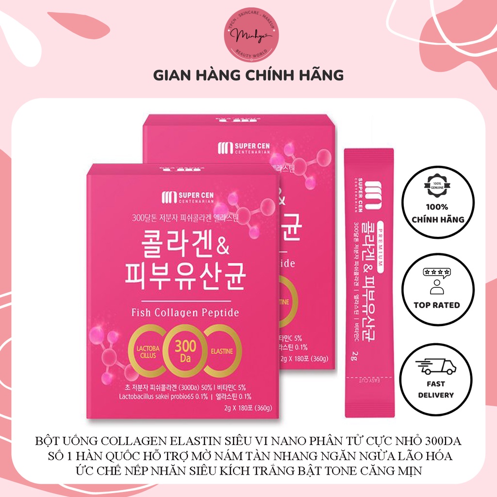 Bột Uống Collagen Elastin Siêu Vi Nano Phân Tử Cực Nhỏ Chỉ 300DA Số 1 Hàn Hỗ Trợ Mờ Nám Tàn Nhang Ngăn Ngừa Lão Hóa.