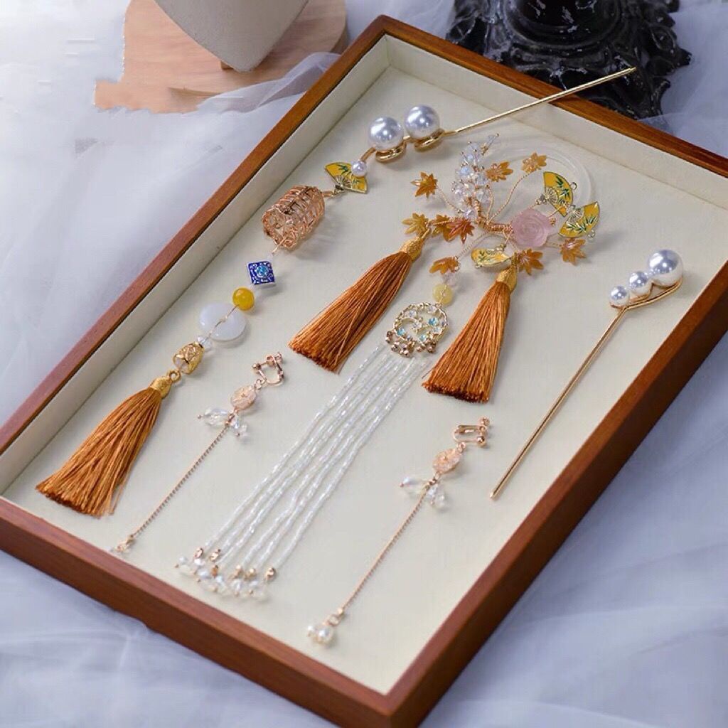 [Aishang Đẹp] Trâm Cài Tóc Đính Ngọc Trai Dáng Dài Tua Rua Thiết Kế Phong Cách Trung Hoa Mới Cho Cô Dâu Chụp Ảnh Cưới