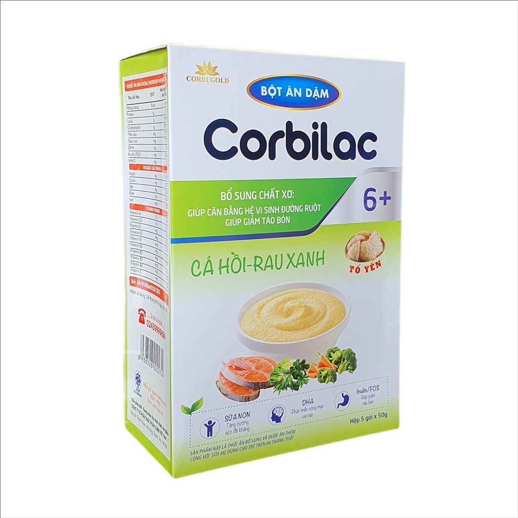 Bột ăn dặm bổ sung sữa non, yến sào cho trẻ Corbilac - Bò rau củ (Hộp 5 gói x 50g)