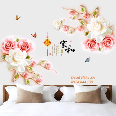 Siêu phẩm decal cao cấp hoa hồng 3D kích thước 1m x 1m60