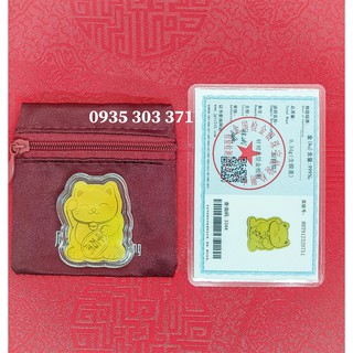 LÁ VÀNG MÈO CHIÊU TÀI HÚT LỘC 9999 KÈM TÚI